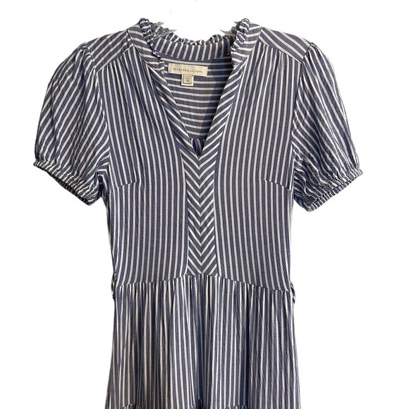 Monteau Los Angeles Midi Dress Blue White Striped Ruffles Women’s Size M… - Picture 2 of 7